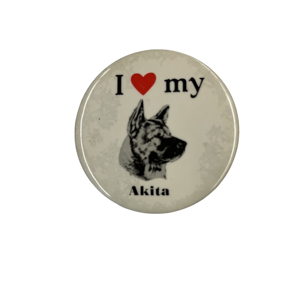 I Love My Akita Vintage‎ 1980s Pinback Button